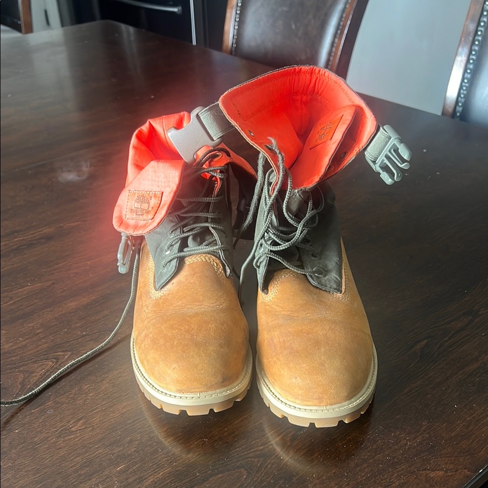 Tan and Orange Lace-Up Boots